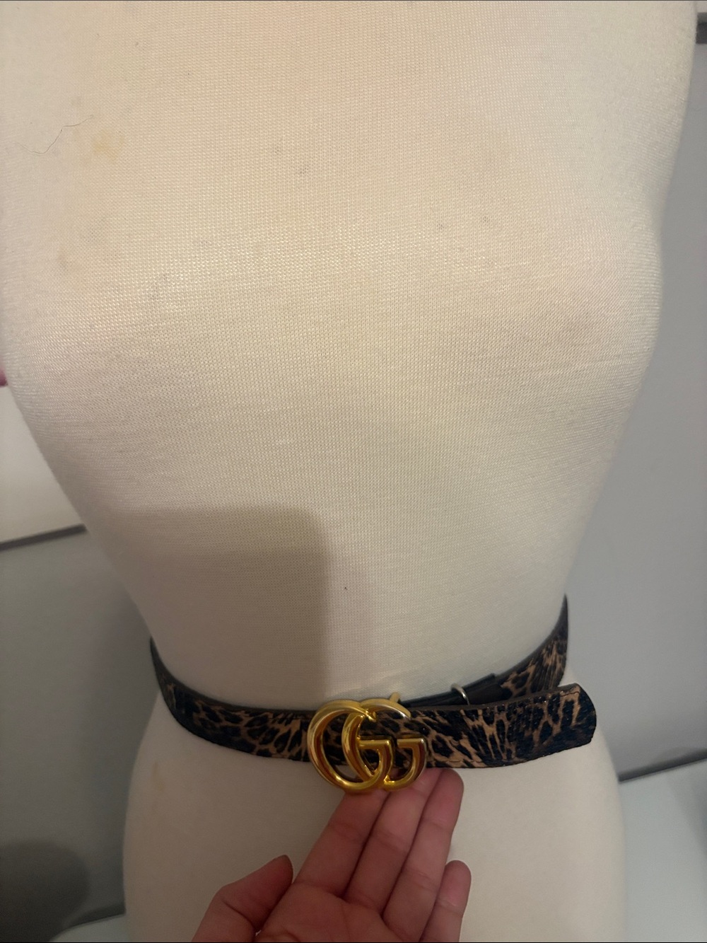 Leopard Print Double-G Buckle Waist Belt in Brown